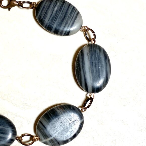 2/$20, Dark Banded Agate Boho Bracelet, Large Genuine Gemstone + Copper Links - Picture 5 of 12